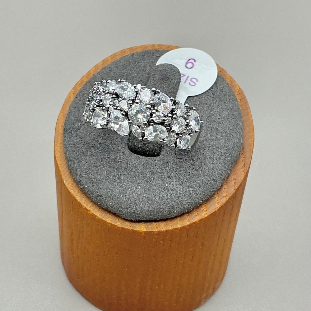 Bomb Party She's A Stunner Ring Women Silver Hematite Plated Cubic Zirconia 6